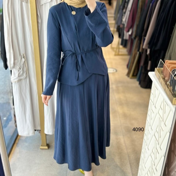 4090 Kemerli Düğme Detaylı Etekli Takım - Görsel 9