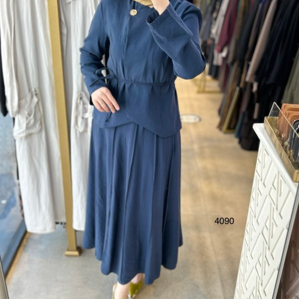 4090 Kemerli Düğme Detaylı Etekli Takım - Görsel 12