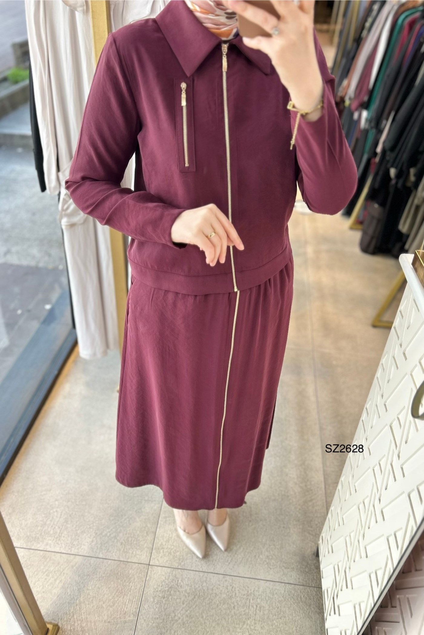 SZ2628 Fermuar Detaylı Etekli Takım