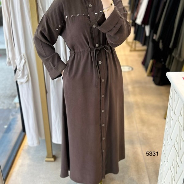 5331 Zımba Detaylı Boydan Düğmeli Elbise - Görsel 19