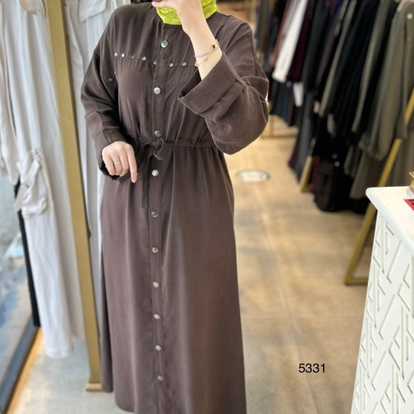 5331 Zımba Detaylı Boydan Düğmeli Elbise - Görsel 5