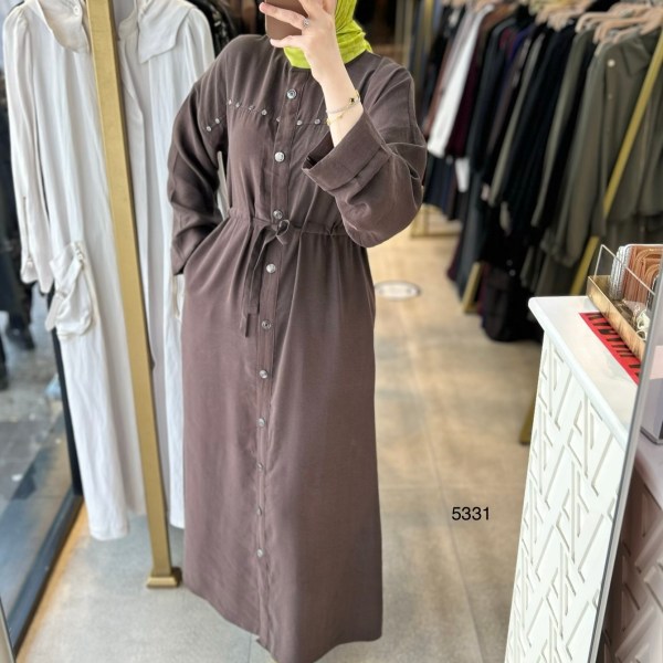 5331 Zımba Detaylı Boydan Düğmeli Elbise - Görsel 6