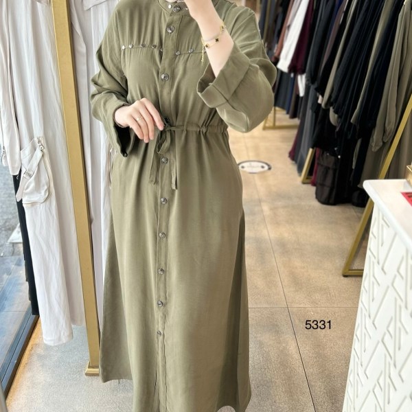 5331 Zımba Detaylı Boydan Düğmeli Elbise - Görsel 16