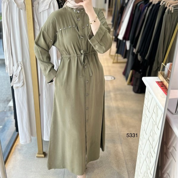 5331 Zımba Detaylı Boydan Düğmeli Elbise - Görsel 14