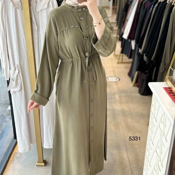 5331 Zımba Detaylı Boydan Düğmeli Elbise - Görsel 15