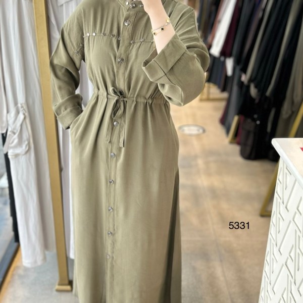 5331 Zımba Detaylı Boydan Düğmeli Elbise - Görsel 10