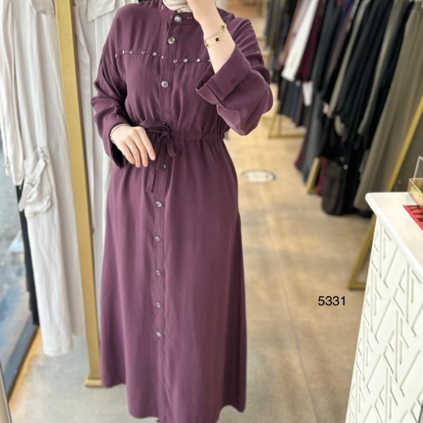 5331 Zımba Detaylı Boydan Düğmeli Elbise - Görsel 3