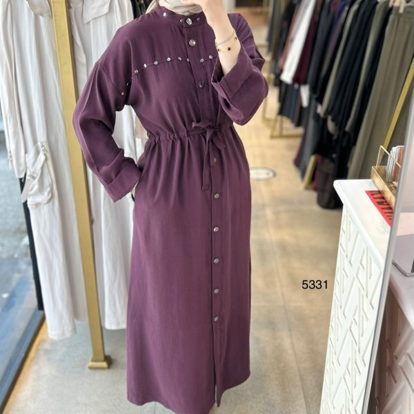 5331 Zımba Detaylı Boydan Düğmeli Elbise - Görsel 1