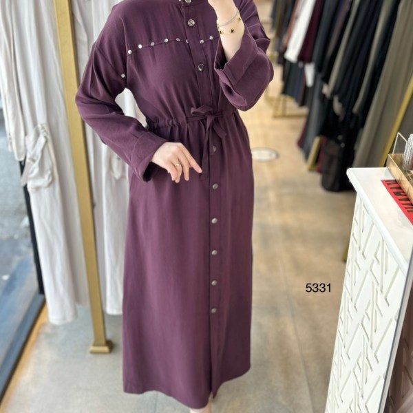 5331 Zımba Detaylı Boydan Düğmeli Elbise - Görsel 2