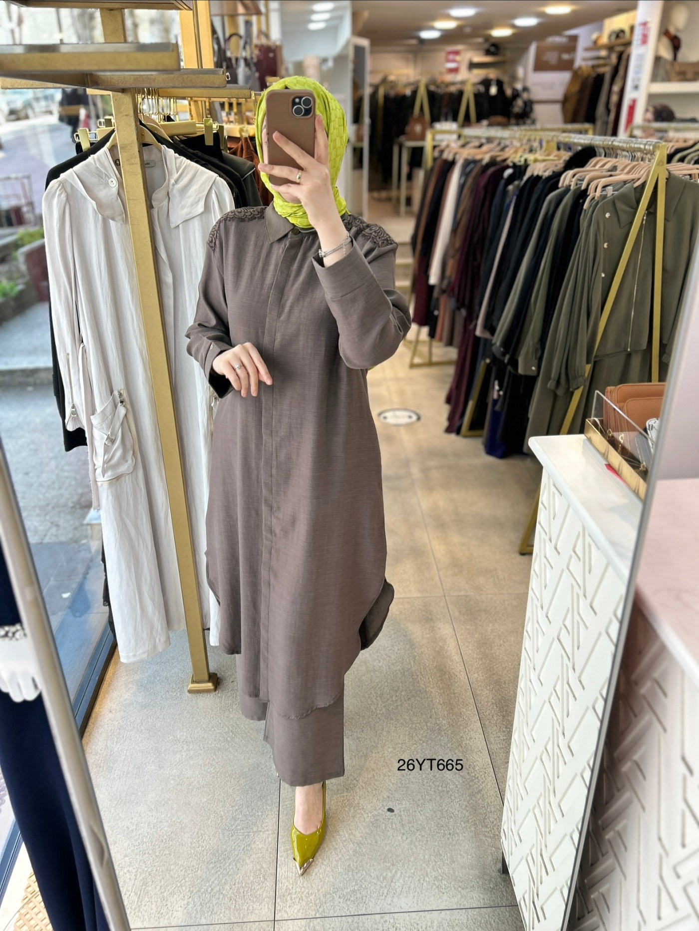 26YT665  Dantel Detaylı Tunik Takım