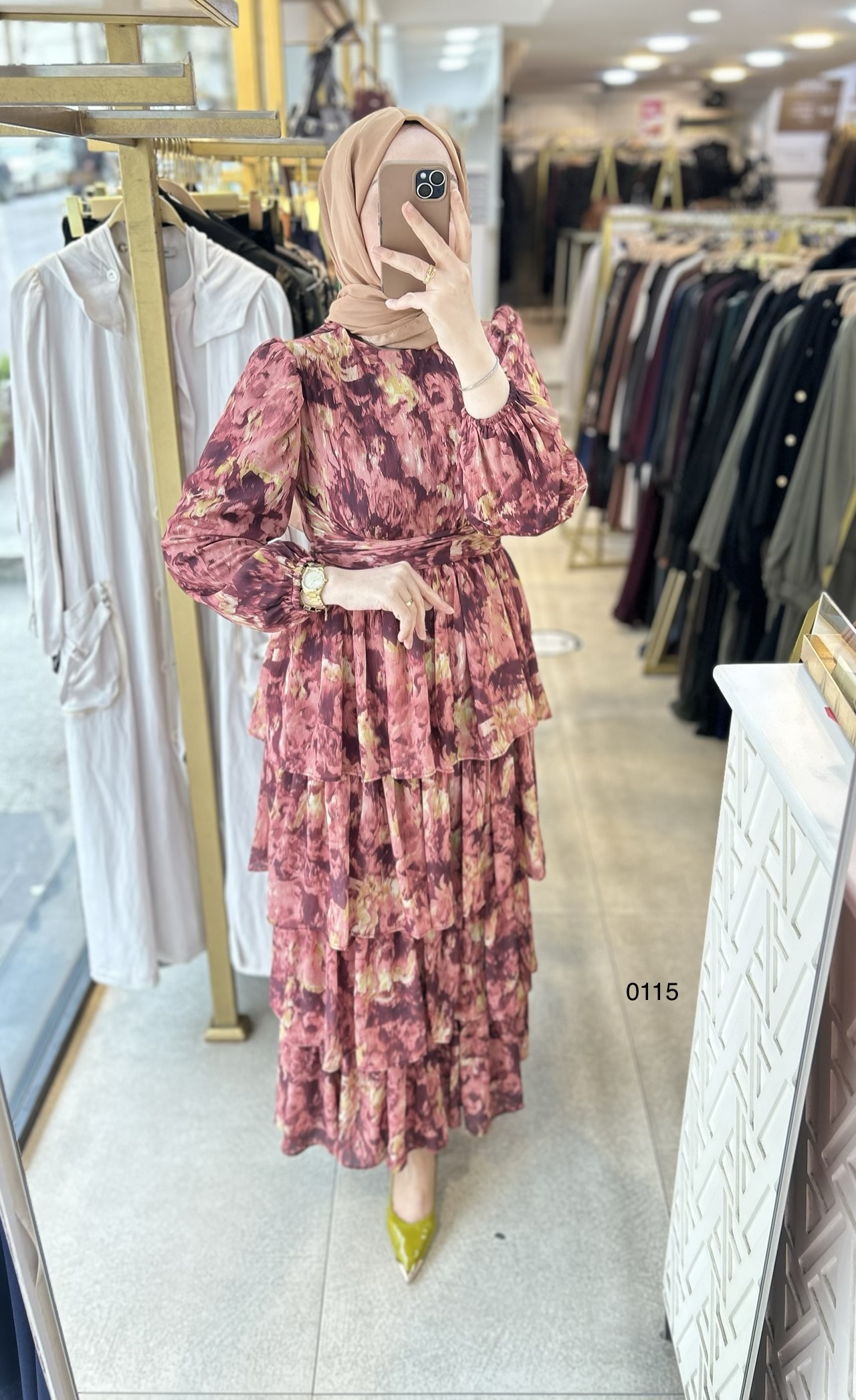 0115 Kat Kat Bağlama Detaylı Elbise