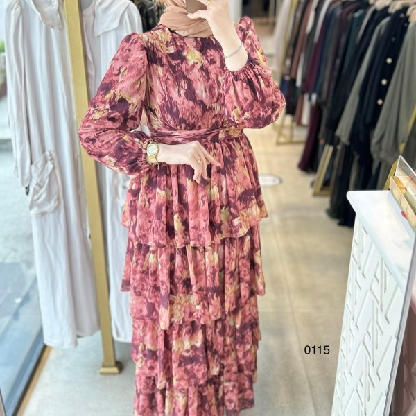 0115 Kat Kat Bağlama Detaylı Elbise - Görsel 5