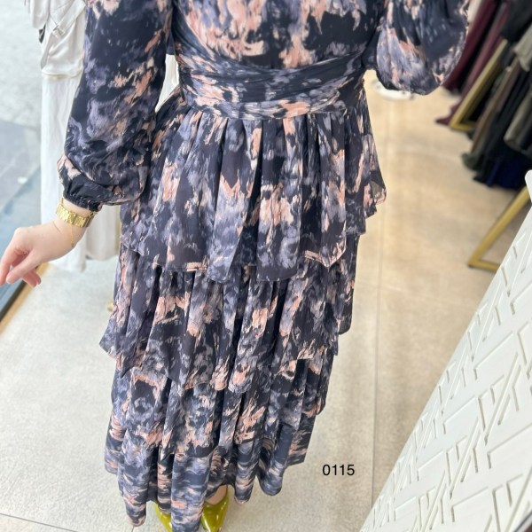 0115 Kat Kat Bağlama Detaylı Elbise - Görsel 4