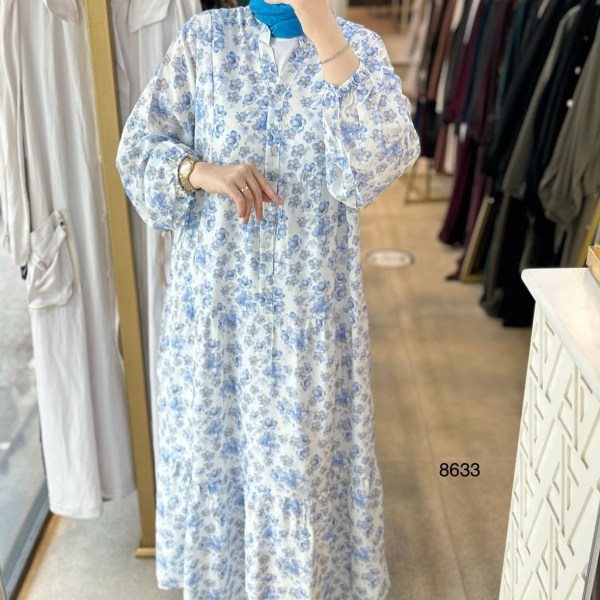 8633 Önü Düğmeli Çiçek Desenli Elbise - Görsel 9