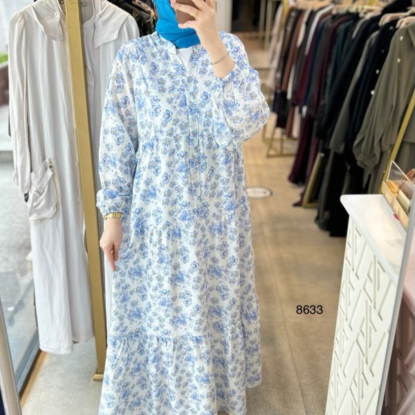 8633 Önü Düğmeli Çiçek Desenli Elbise - Görsel 8