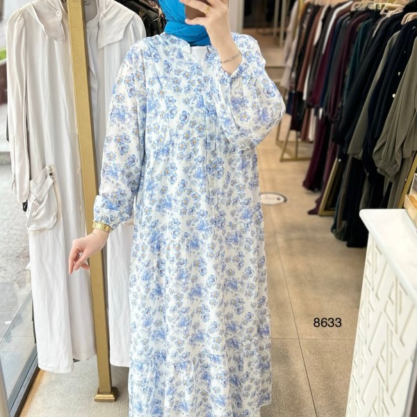 8633 Önü Düğmeli Çiçek Desenli Elbise - Görsel 11