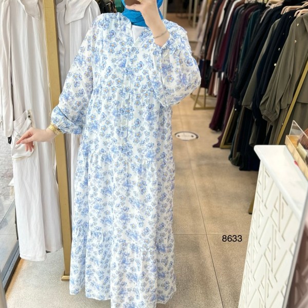 8633 Önü Düğmeli Çiçek Desenli Elbise - Görsel 7