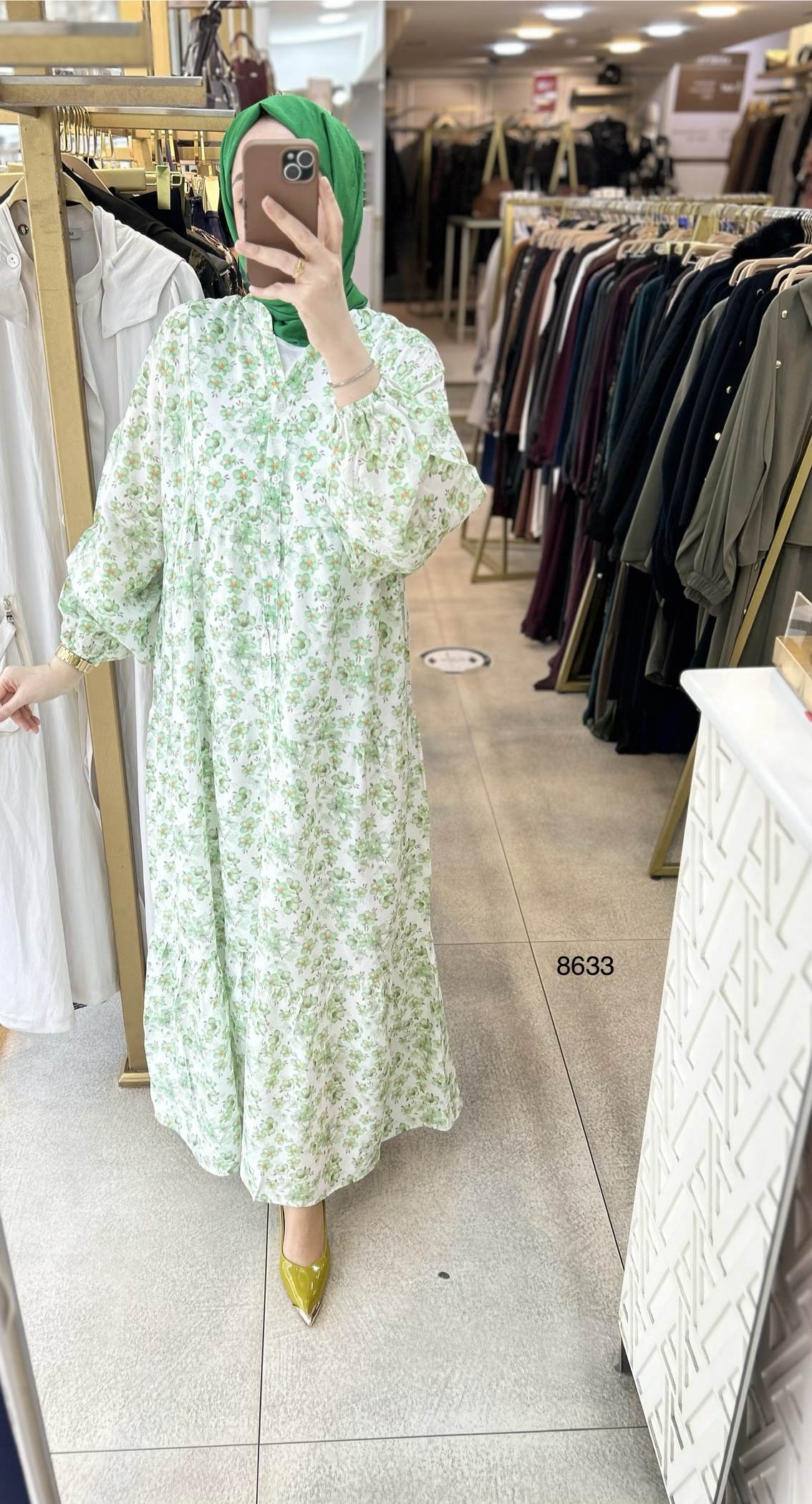 8633 Önü Düğmeli Çiçek Desenli Elbise