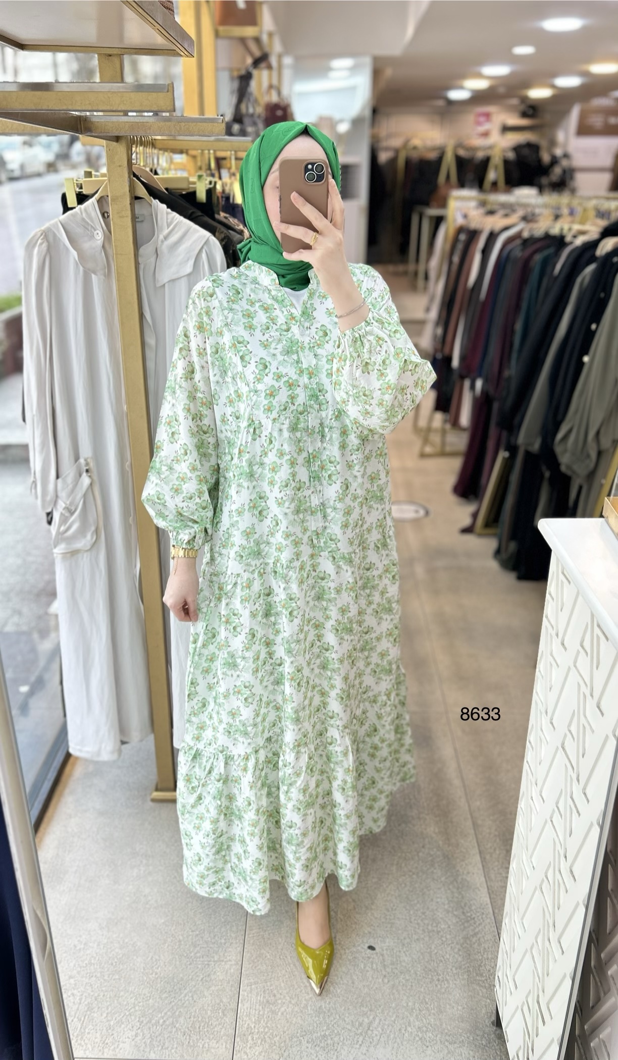 8633 Önü Düğmeli Çiçek Desenli Elbise