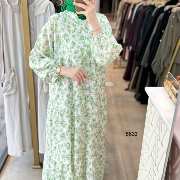 8633 Önü Düğmeli Çiçek Desenli Elbise - Görsel 3