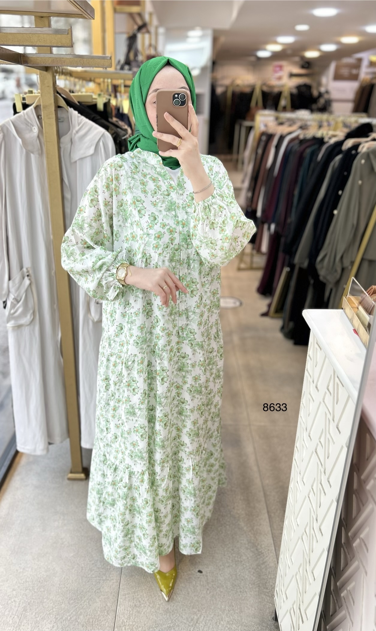 8633 Önü Düğmeli Çiçek Desenli Elbise