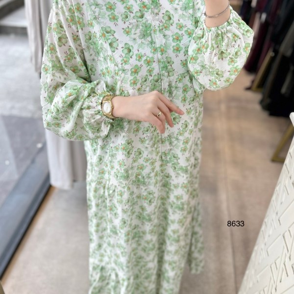 8633 Önü Düğmeli Çiçek Desenli Elbise - Görsel 2