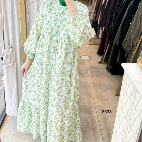 8633 Önü Düğmeli Çiçek Desenli Elbise - Görsel 1