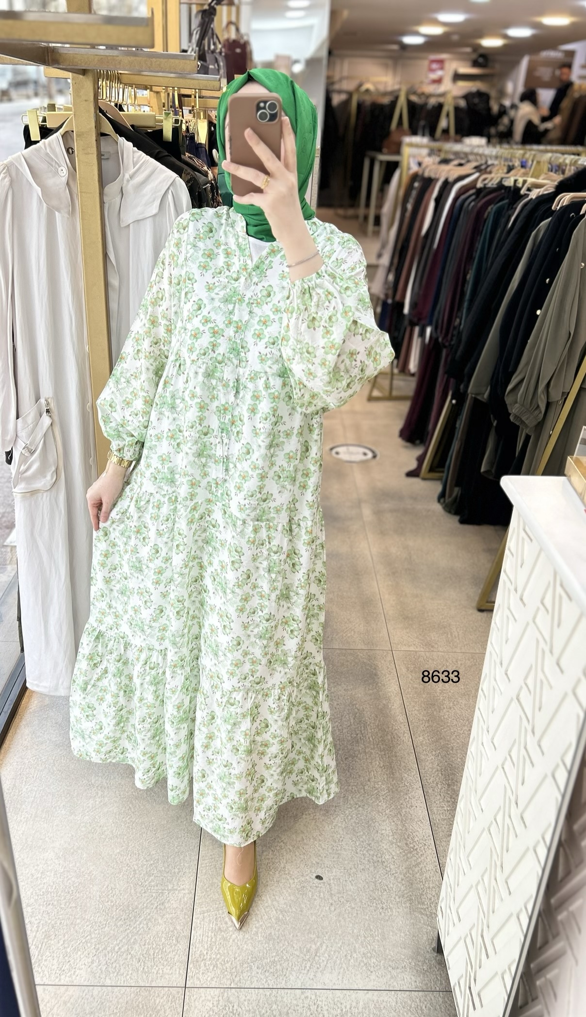 8633 Önü Düğmeli Çiçek Desenli Elbise