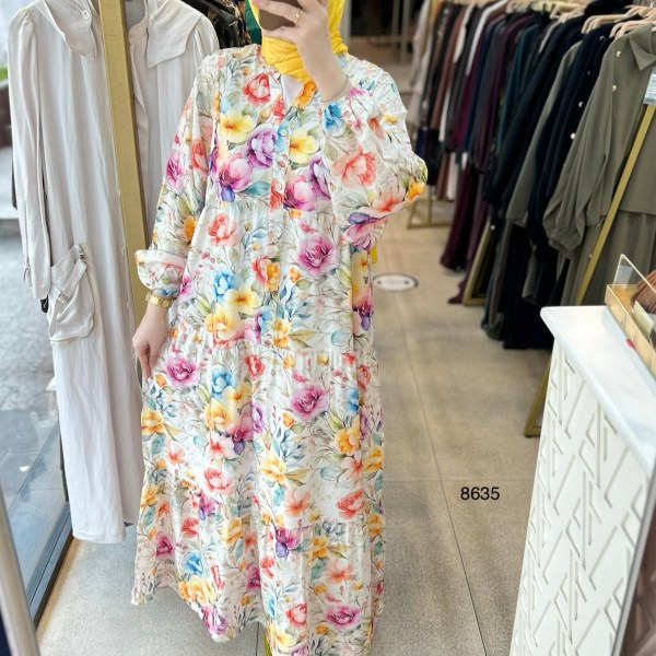 8635 Çiçek Desenli Elbise - Görsel 5