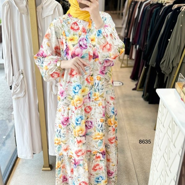 8635 Çiçek Desenli Elbise - Görsel 3
