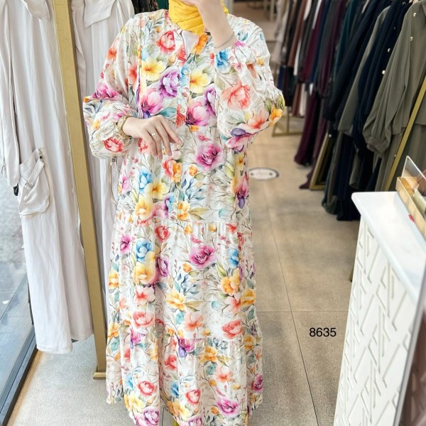8635 Çiçek Desenli Elbise - Görsel 2