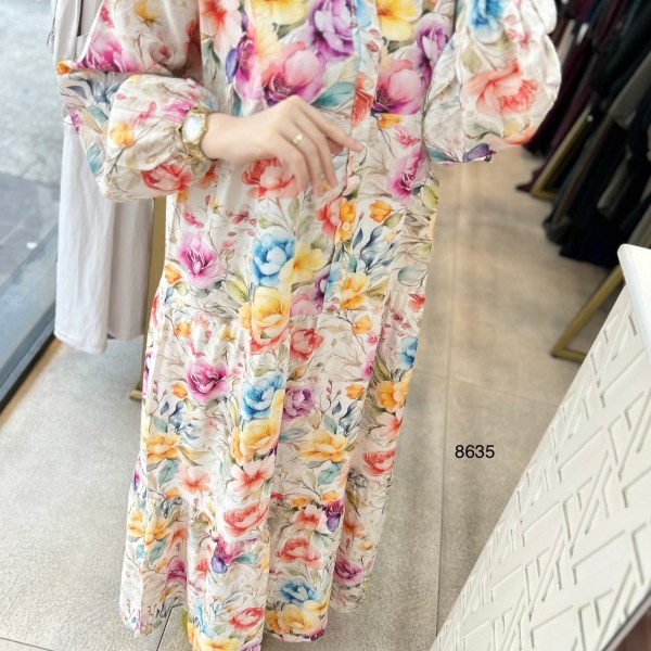 8635 Çiçek Desenli Elbise - Görsel 4