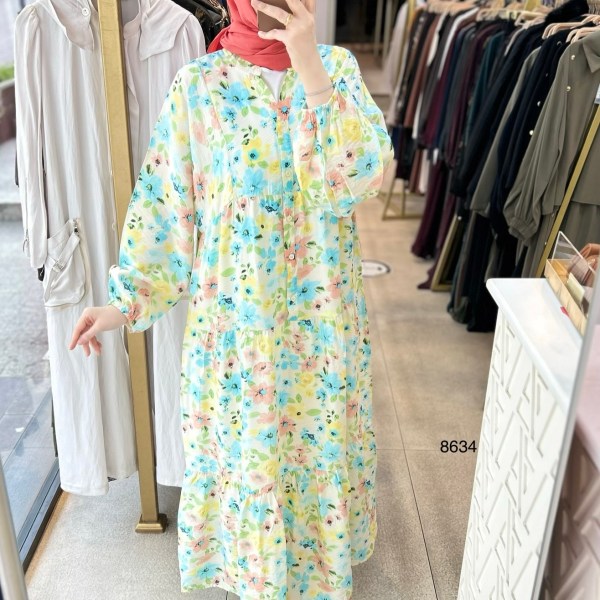 8634 Çiçek Desenli Elbise - Görsel 1