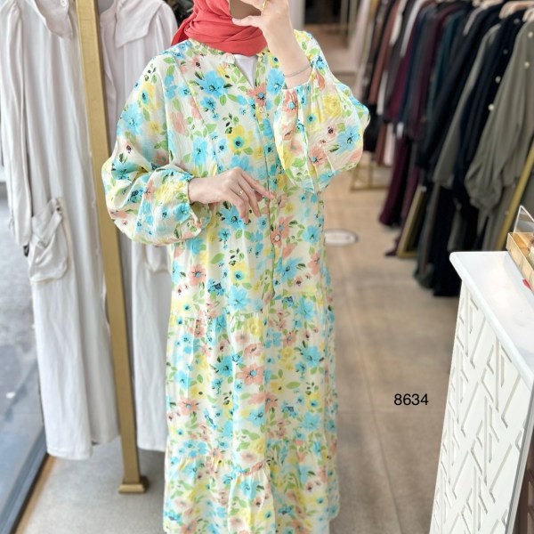 8634 Çiçek Desenli Elbise - Görsel 3