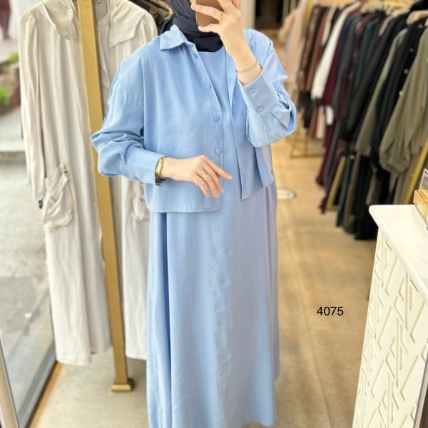 4075 Üstü Gömlekli Elbise - Görsel 14