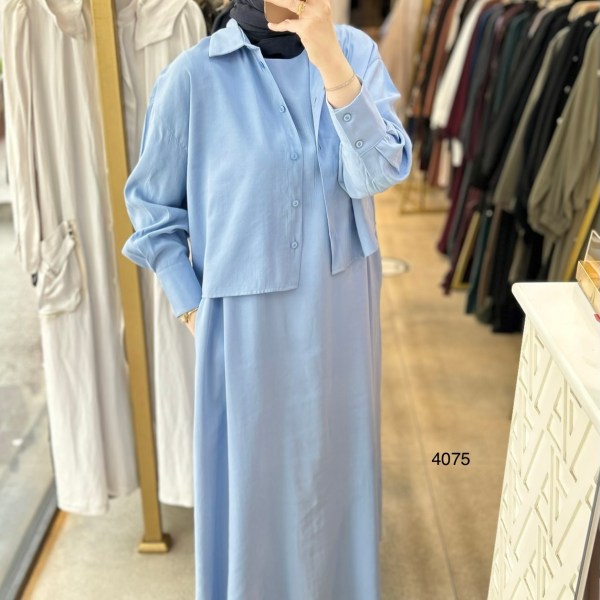 4075 Üstü Gömlekli Elbise - Görsel 8